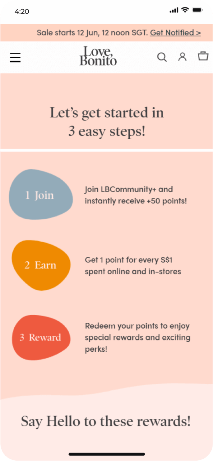 Displaying the points and bonuses that customers earn.