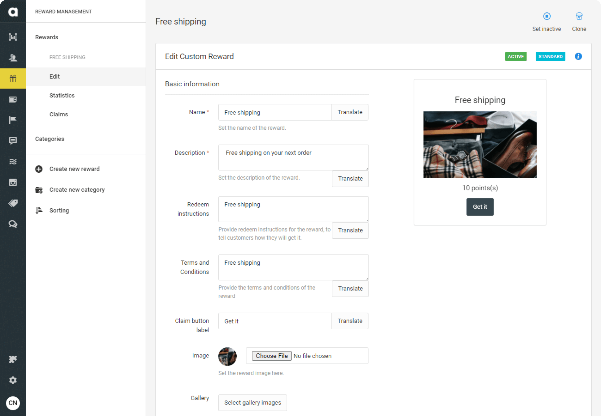 Backend for free shipping.