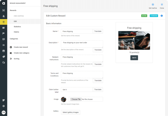 Backend for free shipping.