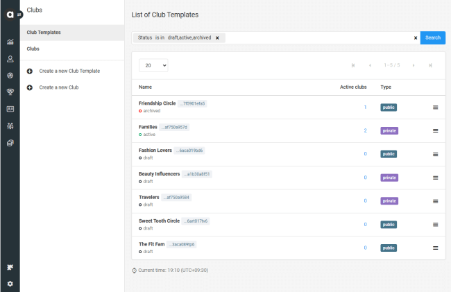 Choose between private and public Clubs.