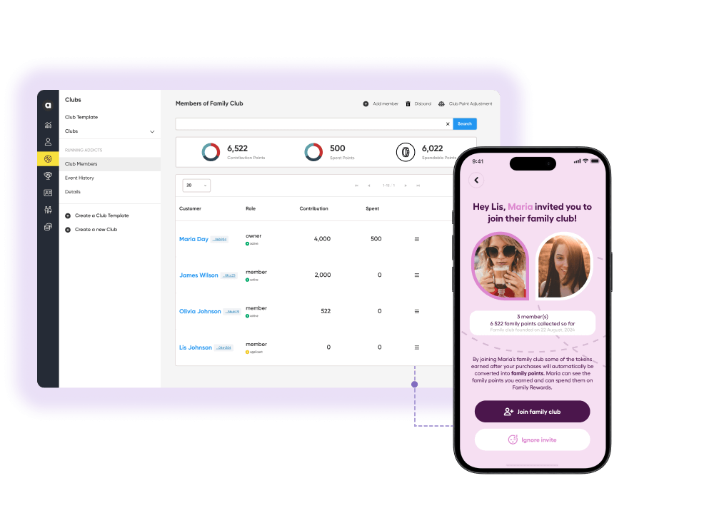 Backend image of Antavo's Clubs module.