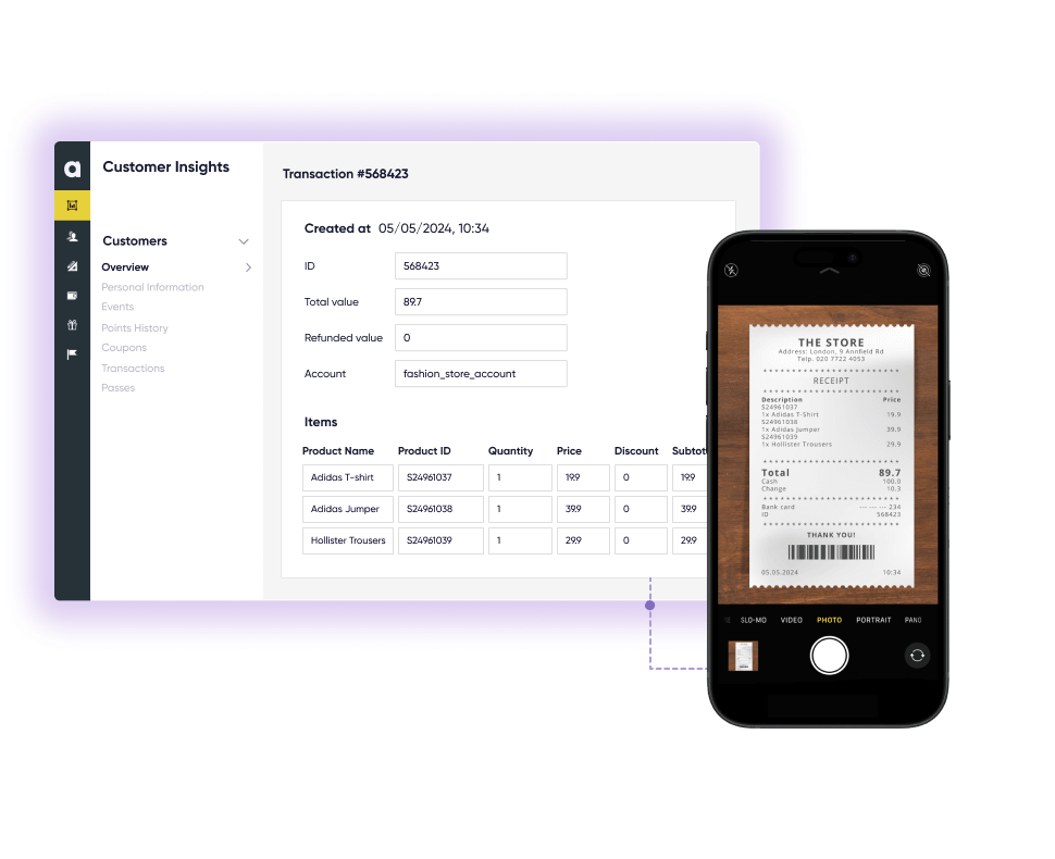Backend image of Antavo's Receipt Scanning module.