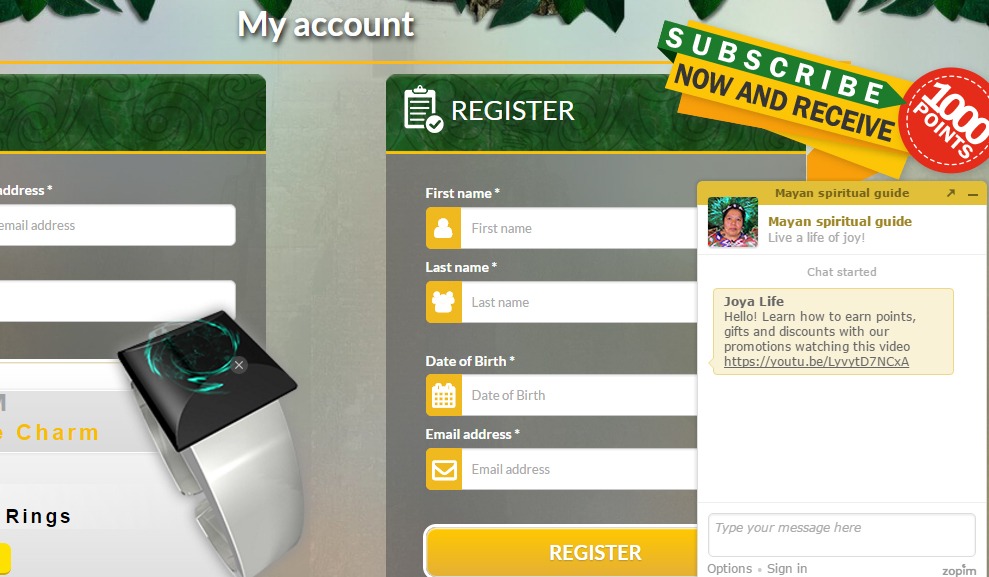 Joya Life sends an auto-message through live chat when someone visit their registration form.