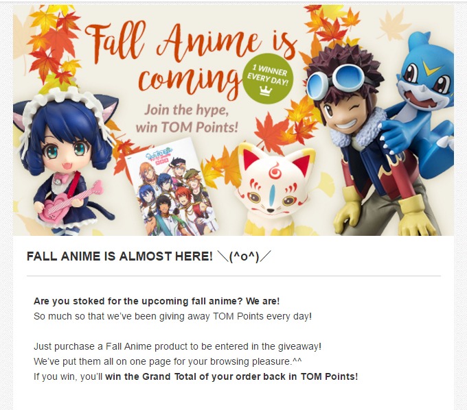 Tokyo Otaku Mode informs their customers that they can earn more points by purchasing select items.