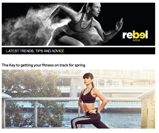 Rebel’s Rebel Active loyalty program lets their members access exclusive articles about how they can improve their performance.