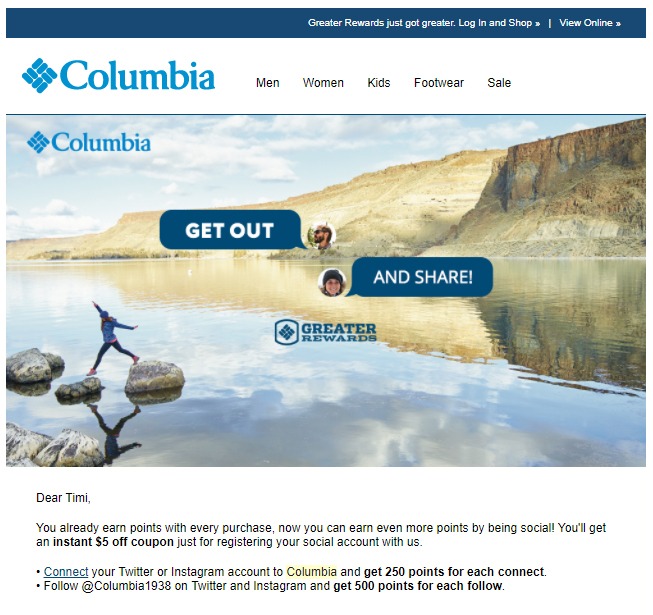 Columbia has loads of great loyalty emails.
