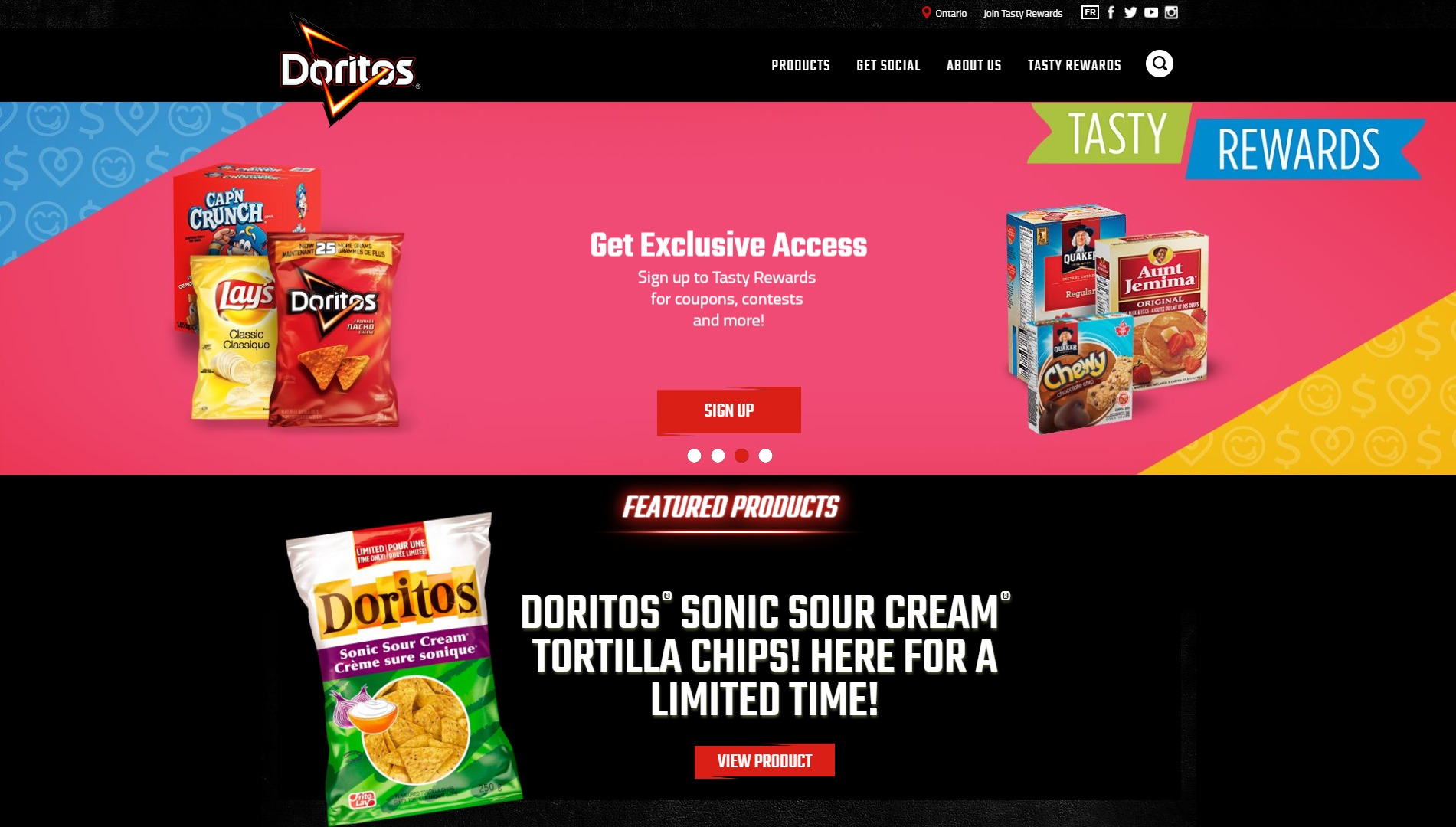 You actually cannot miss Tasty Rewards if you go to the Doritos Canada brand’s homepage.