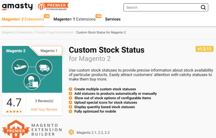 Magento apps Amasty Custom Stock Status