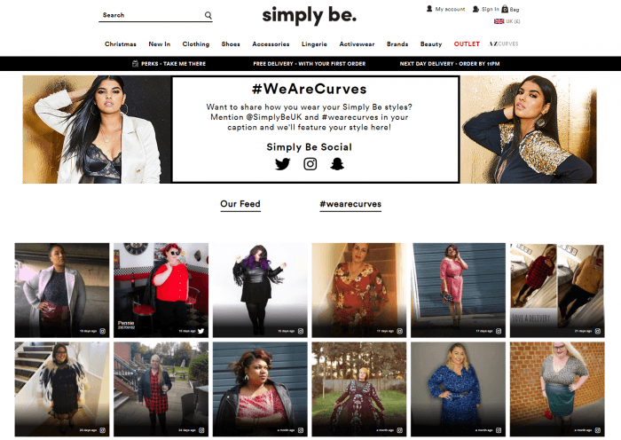 Plus-size womenswear retailer Simply Be asks its loyalty program members to post images wearing their favorite looks.