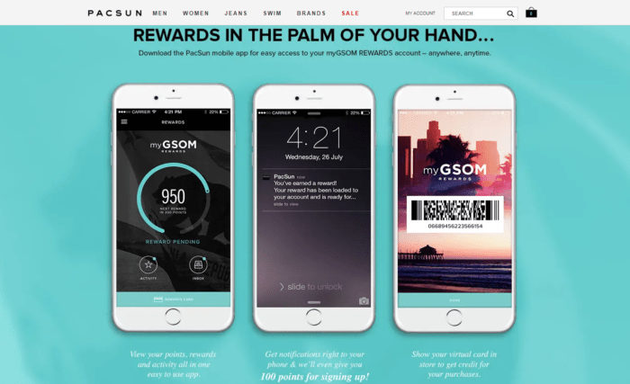 Athleisure company Pacsun’s loyalty program can be accessed from the mobile, which is very fitting if you are always on the go. Furthermore, the tier system unlocks new rewards at each milestone.