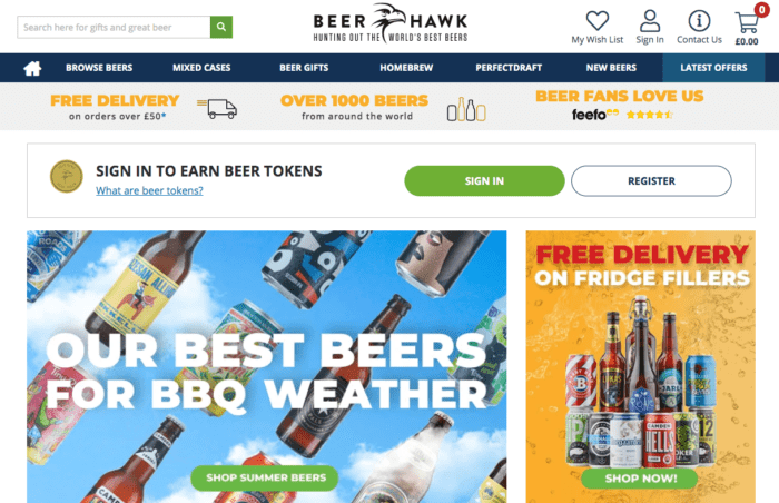 Beer Hawk Beer Tokens loyalty program page