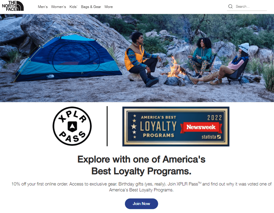 The registration page for The North Face’s loyalty program.
