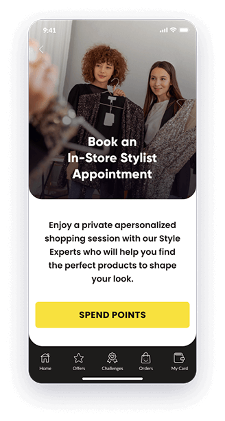 A mockup including a loyalty program reward about a private stylist appointment. 