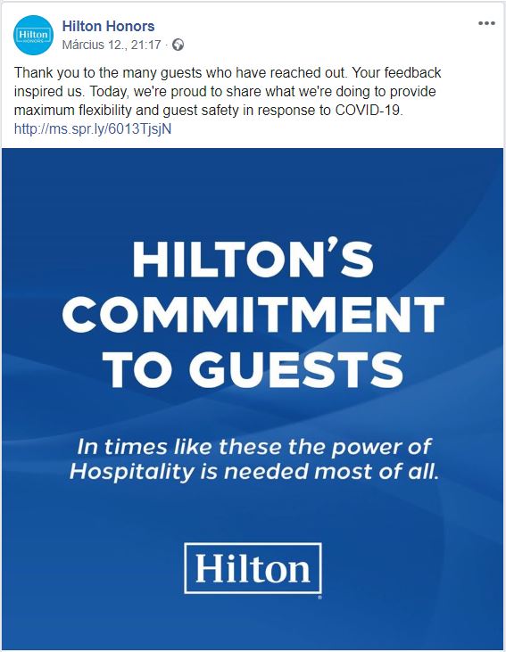Despite suffering as a hospitality brand, Hilton has donated one million hotel rooms to medical professionals on the front line, and postponed tier expiration for its loyalty program members.