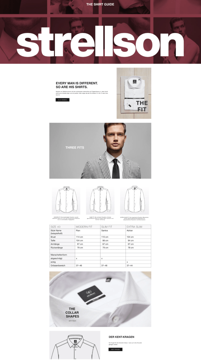 At Strellson, the user doesn't have to click through a dreary product catalogue and the shopping experience becomes more fun and leads to more confidence in purchasing decisions and fewer shopping basket cancellations and returns.