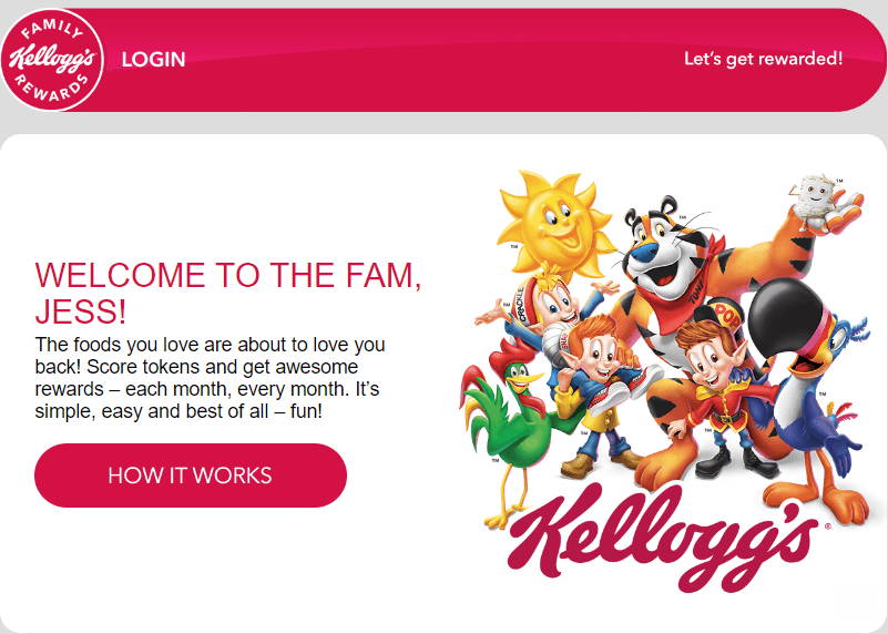 Part of the welcome email for new members of Kellogg’s Family Rewards Loyalty Program.