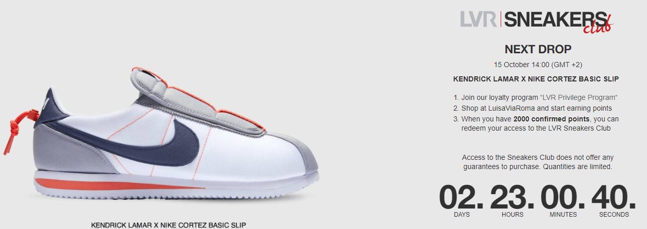 After spending 2000 loyalty points to enter the Sneakers Club, members of LuisaViaRoma’s Privilege program have a limited (and exclusive) window of time to purchase up-and-coming fashion hits.