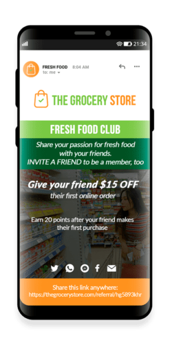 Use the friend referral module to increase virality by tracking customer referrals and encouraging them to invite their friends to shop in your store. Let customers invite their friends via their favorite messaging apps like Messenger and WhatsApp.