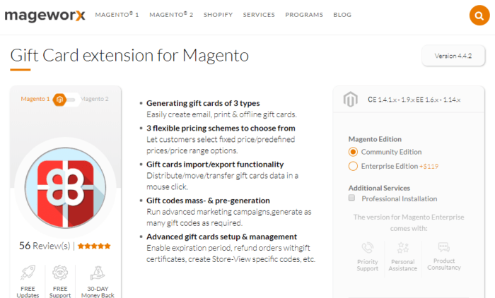 Magento apps MageWorx Gift Cards