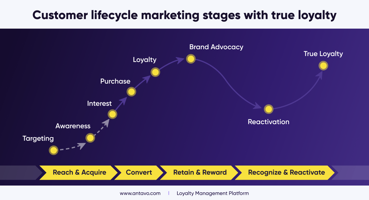 Customer lifecycle marketing stages with true loyalt.
