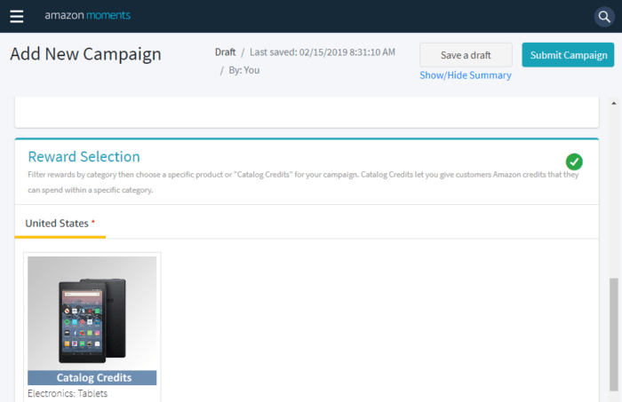 Amazom Moments Campaign Creator