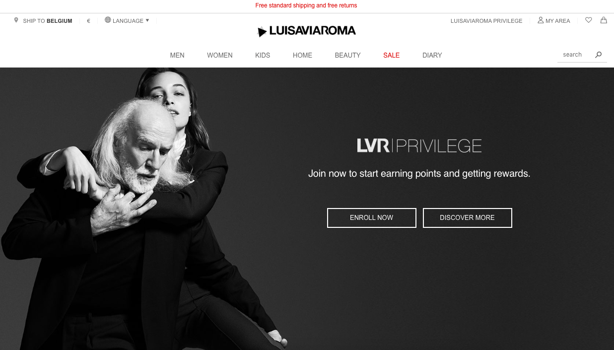 LuisaViaRoma runs a loyalty program called LVR Privilege that rewards faithful customers with numerous benefits, including bonus points, discounts and promo codes.