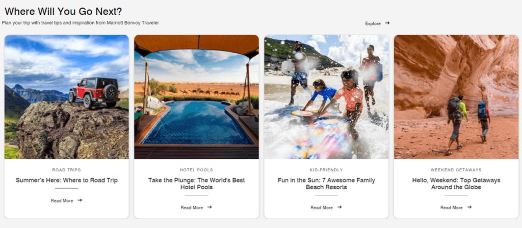 Marriott Bonvoy offers inspiring travel-related content to its loyalty program members.