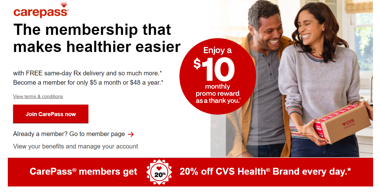 CVS Carepass loyalty program benefit page.