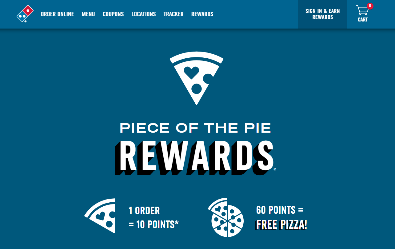 Domino’s loyalty program showing how many points you get with an order.