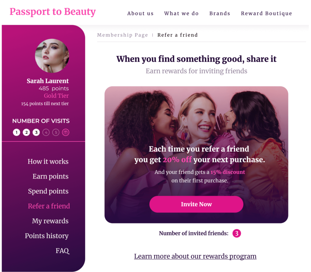 Influencer/ referral loyalty program example - Influencer loyalty program.