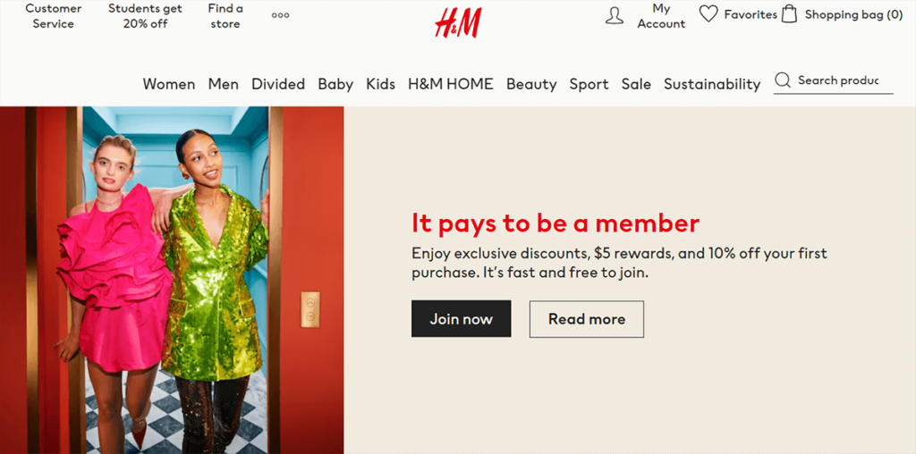 The membership page of the H&M loyalty program.

