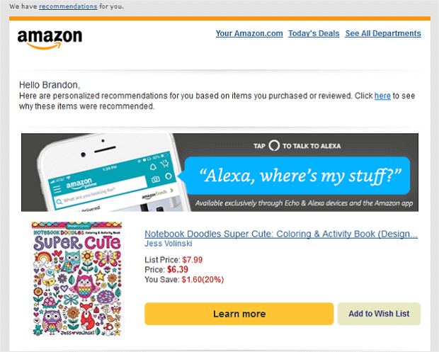 Amazon’s follow up email.