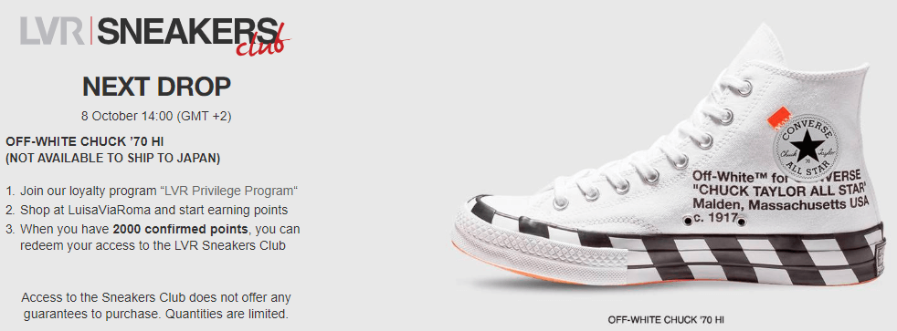 The promotional page for LuisaViaRoma’s Sneakers Club, showing an early access product.