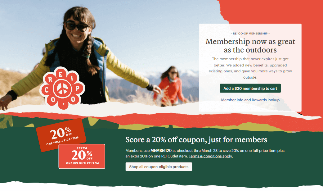 The main page of the REI Co-op loyalty program.