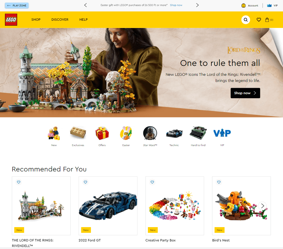 Image of Lego’s website.