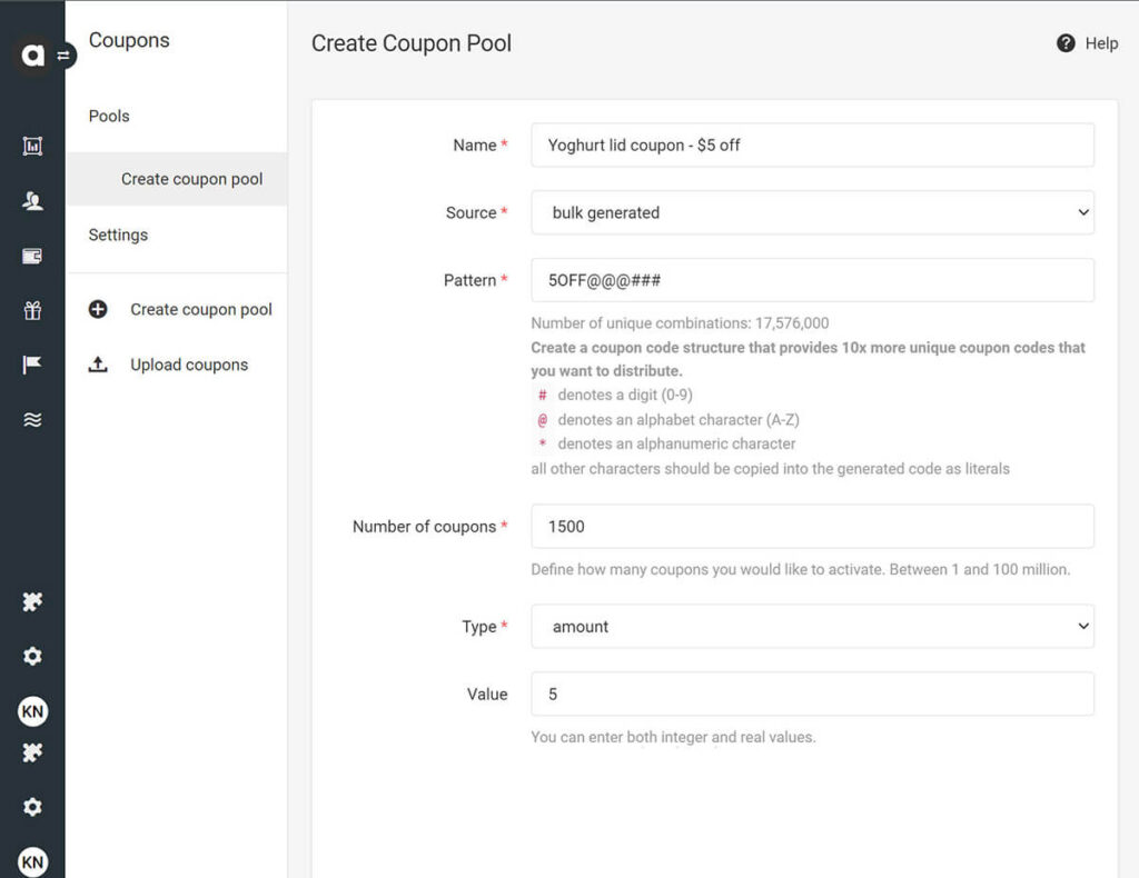 A back-end image showcasing Antavo’s coupon management capability.