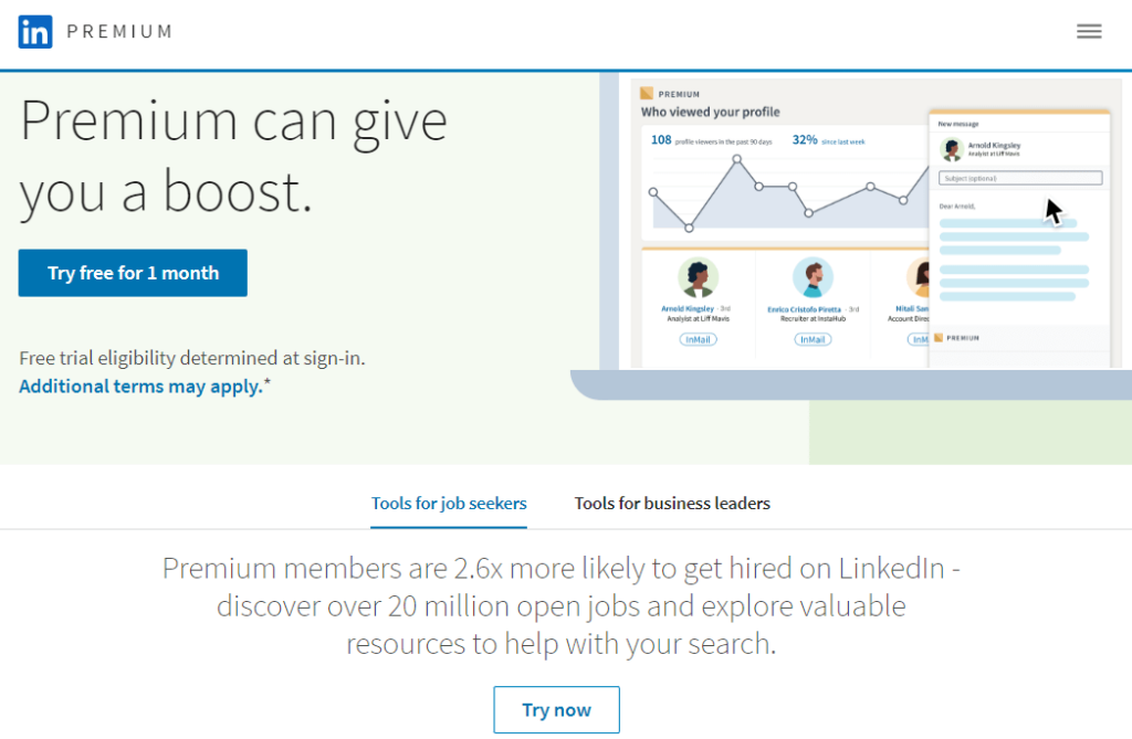 LinkedIn Premium service main page. 