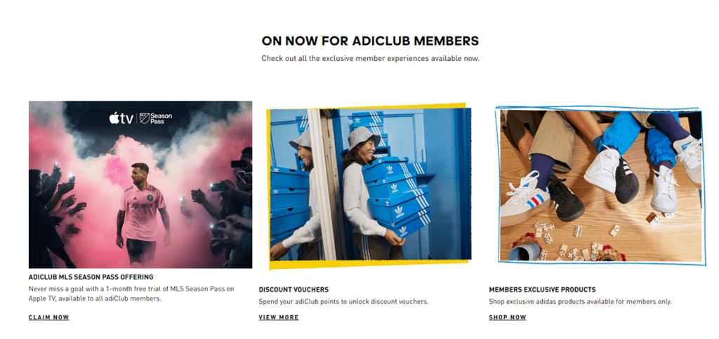 adiClub membership page.
