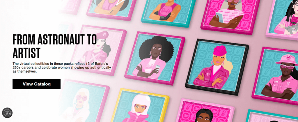 Barbie NFT collection website image.
