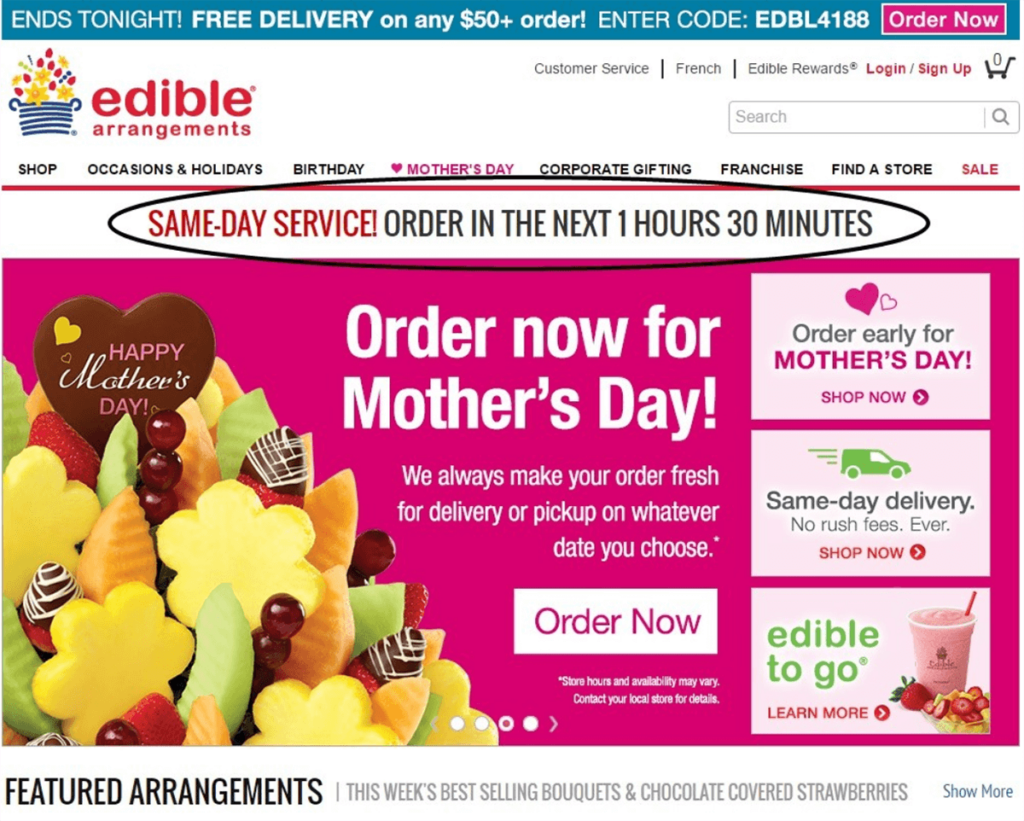 Edible Arrangements scarcity example: free shipping.