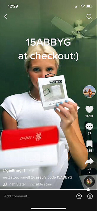 Scarcity tactic example of a promo code on a Tiktok influencer’s profile