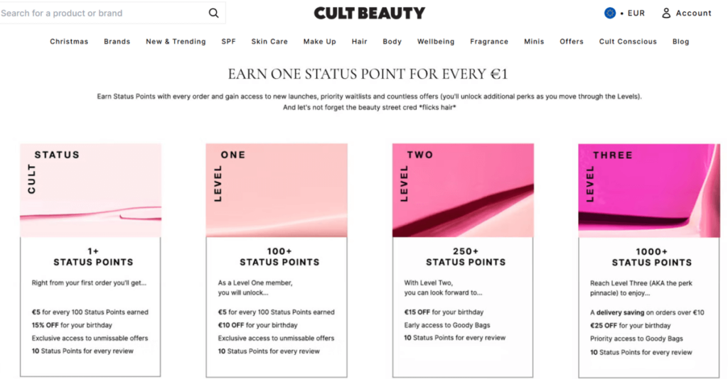 Cult Beauty’s loyalty program with all member perks listed