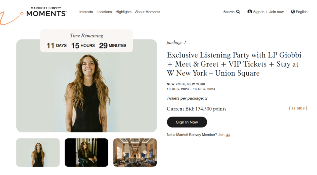 The Marriott Moments auction bidding concept