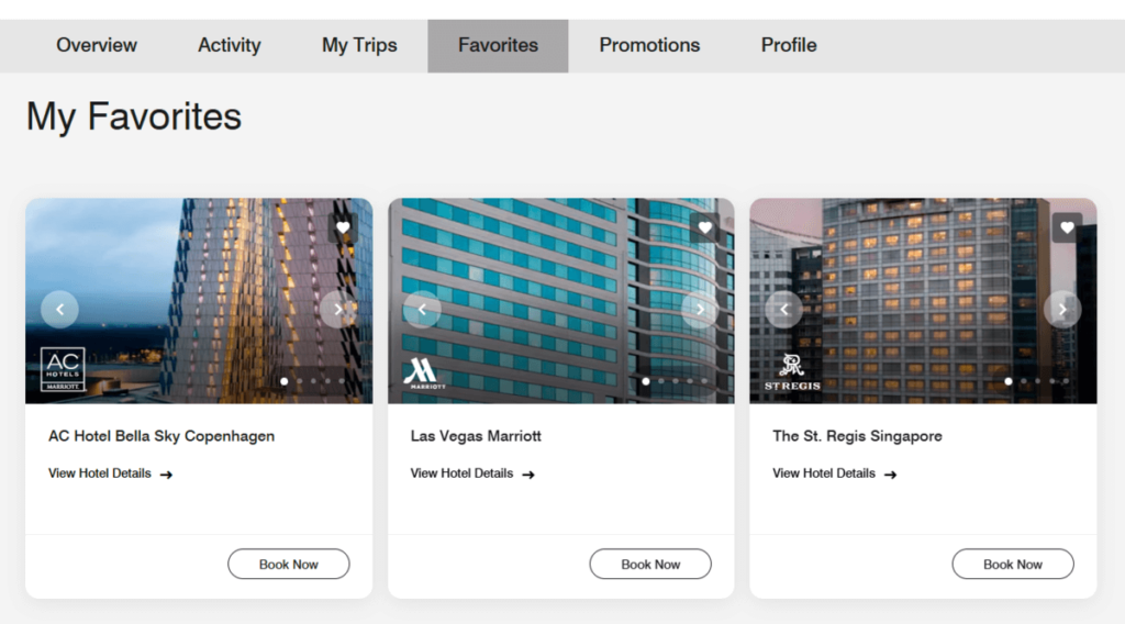 Marriott Bonvoy member account main page features