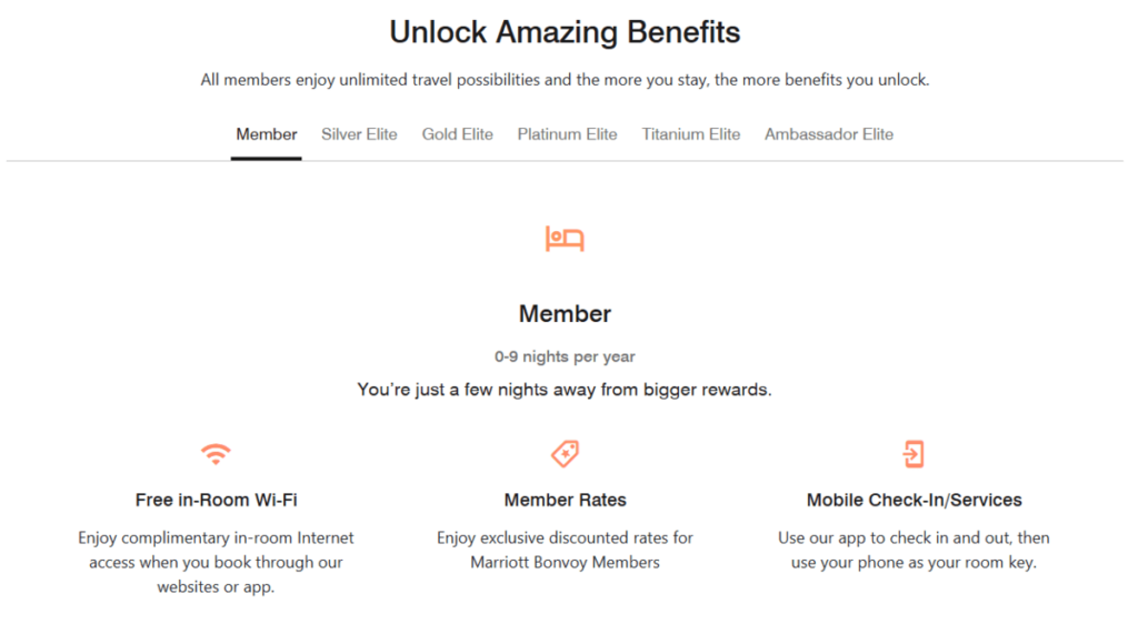 Marriott Bonvoy’s membership benefits are easy to browse