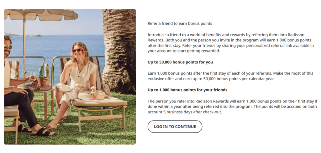 Radisson Rewards’ earn points by referring friends feature