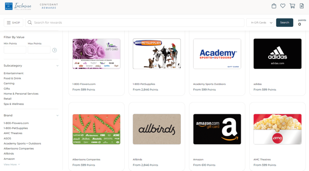 Confidant Rewards’ catalog of available rewards