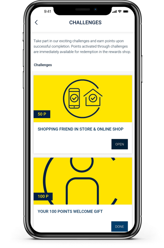P&C Friends CLUB loyalty program challenges mobile screenshot
