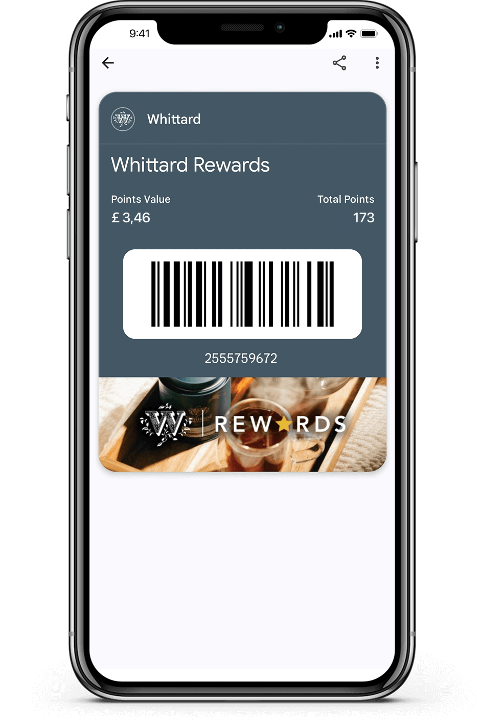 Whittard of Chelsea loyalty program mobile screenshot about the Whittard Rewards Pass