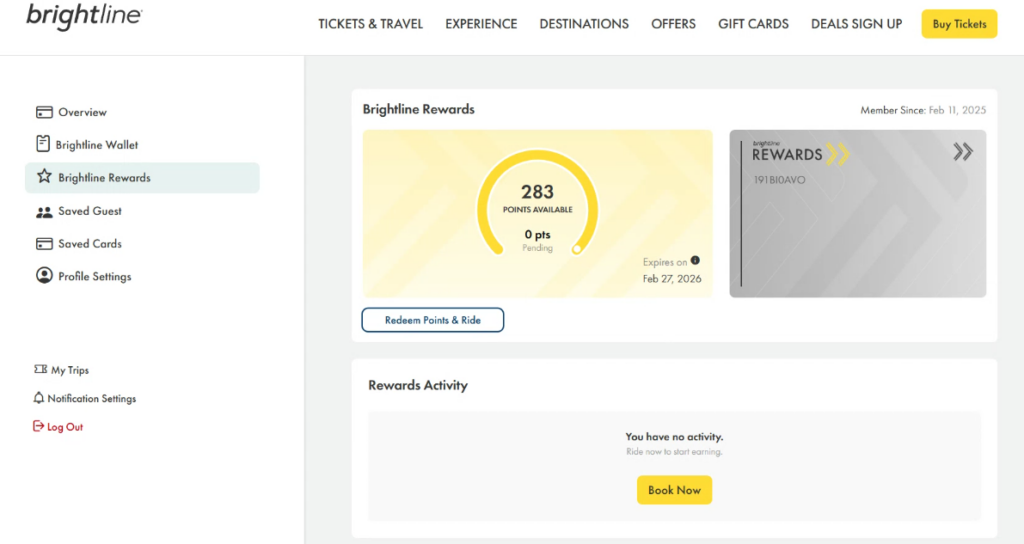 Brightline’s page showcasing member information